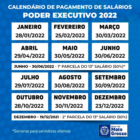 Calend&aacute;rio pagamento servidores 2022